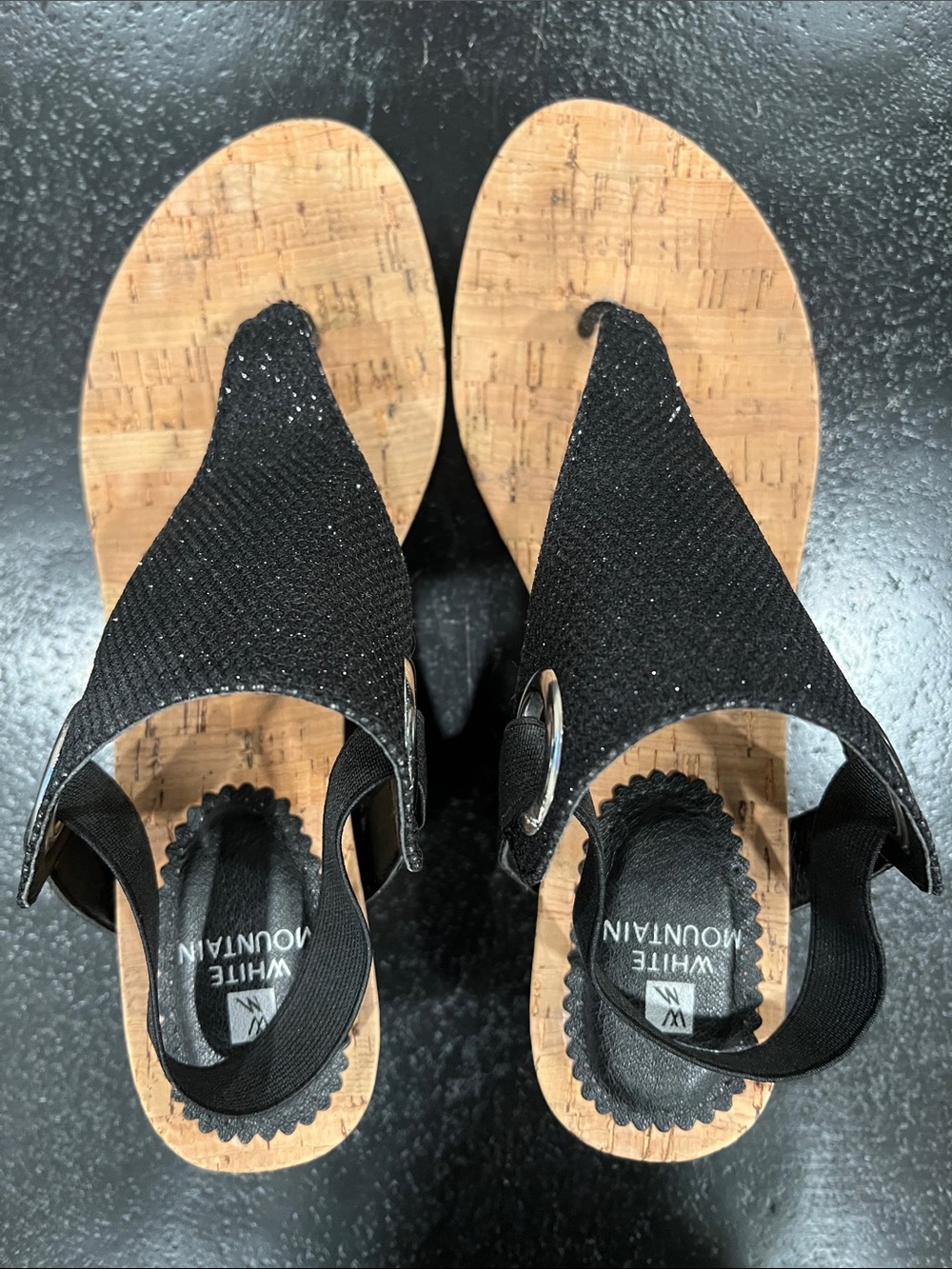 White Mountain Aida Black Glitter Wedge Thong Sandal Size 8 - Picture 11 of 13